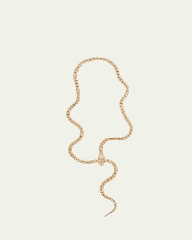 18K Yellow Gold Wrap Around Snake Lariat Necklace with Diamonds, 0.34 tcw, 24"L